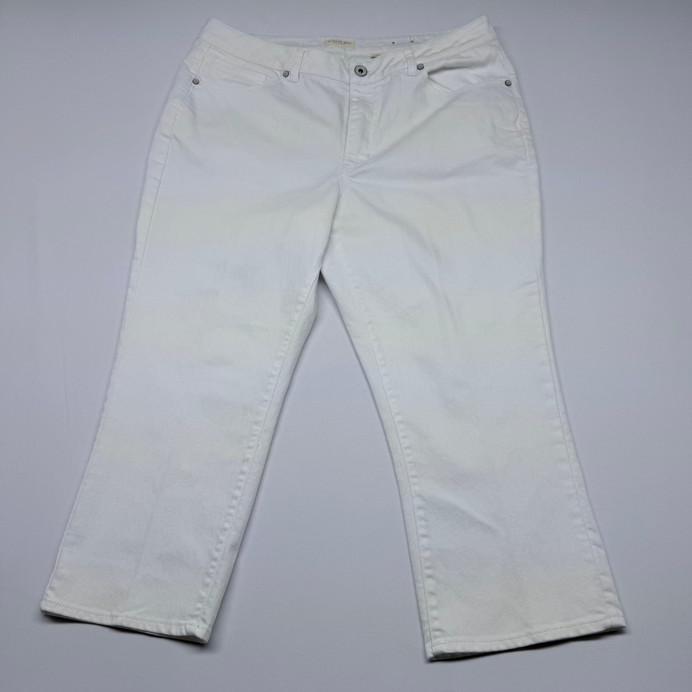 Coldwater Creek White Straight Leg Denim Jeans Size 16 Stretch Cotton Blend